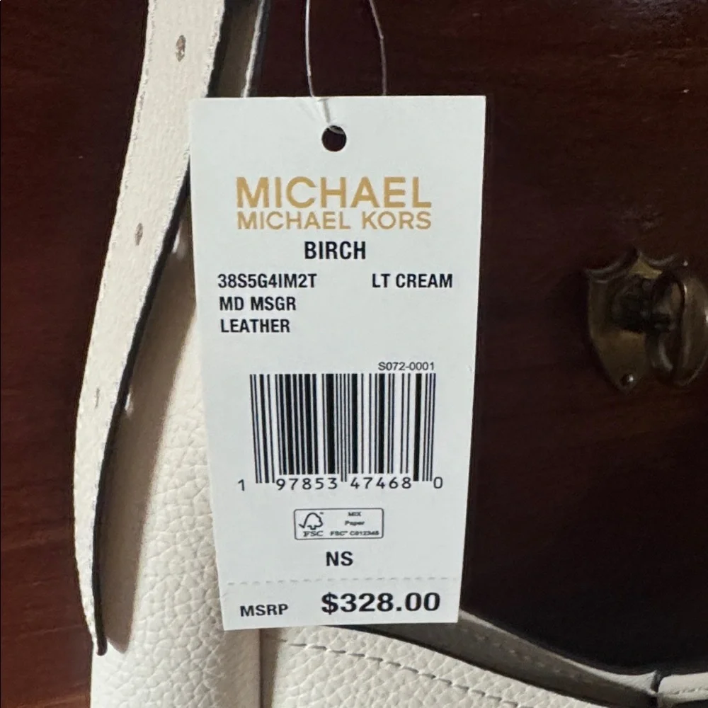 MICHAEL KORS Birch in Lt Cream Medium Pebbled Leather Messenger Bag NWT $328